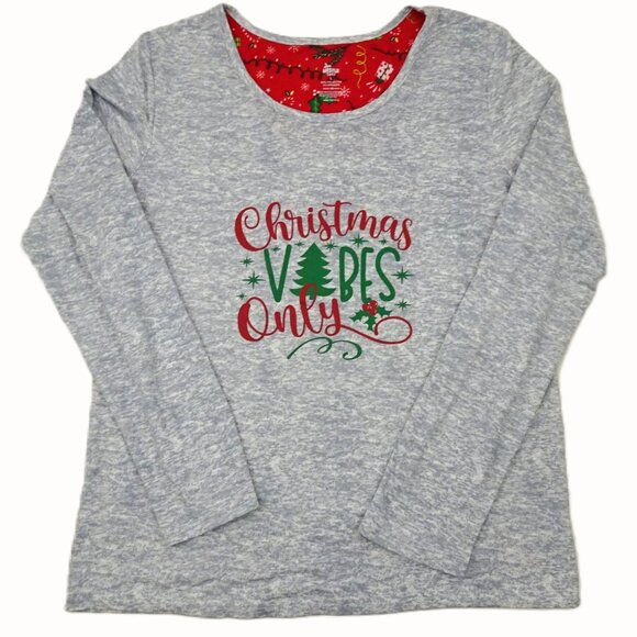 Mistle Toes Christmas Pajama Top Large SOFT! Christmas Vibes Only Heather Gray L - Picture 1 of 5